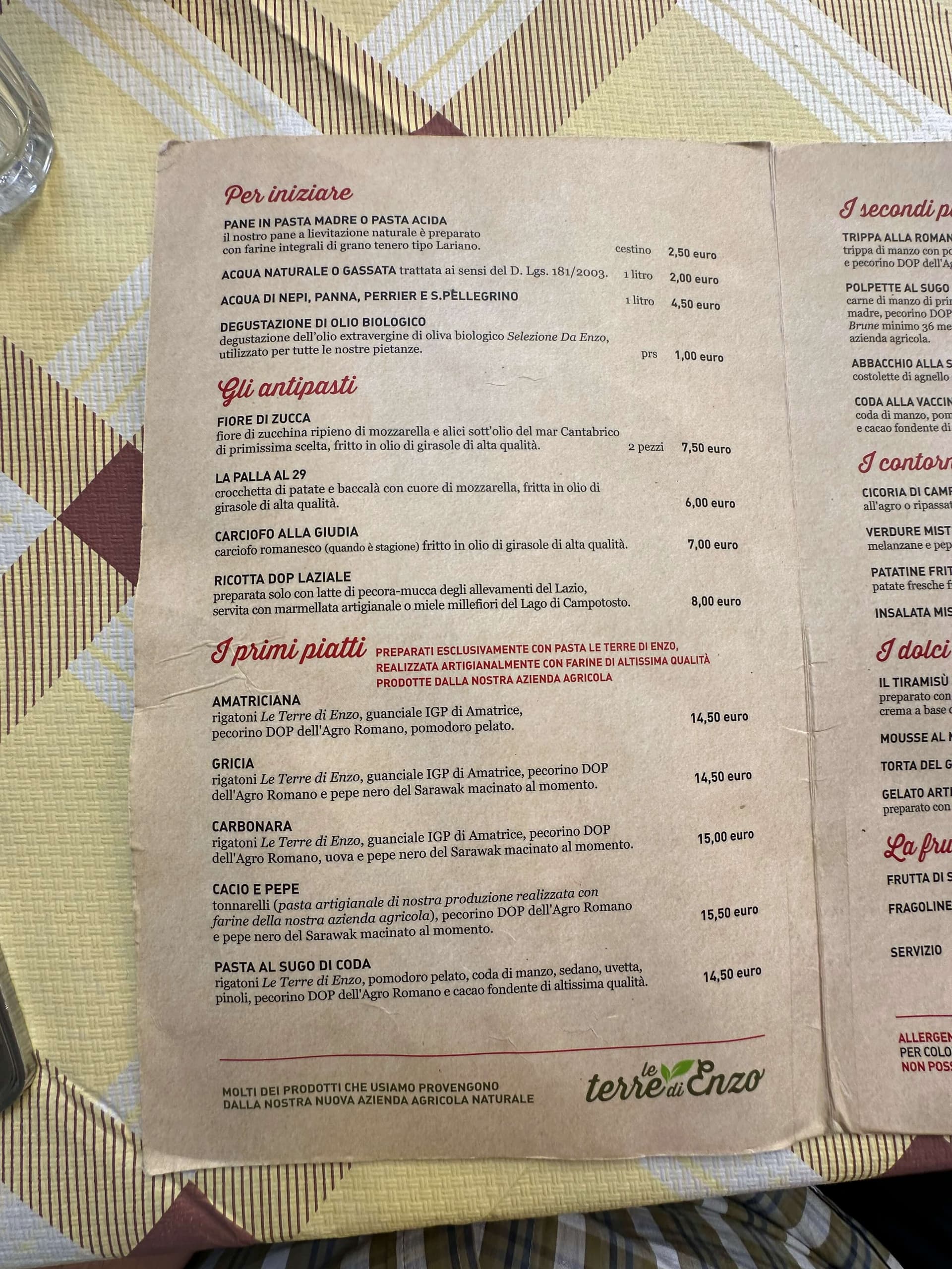 Trattoria Da Enzo al 29 - menu photos - 2 Trattoria Da Enzo al 29 - menu photos - 2